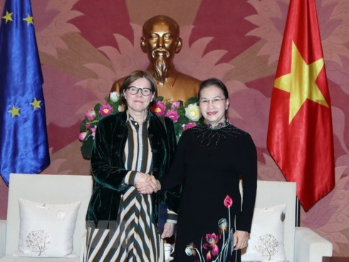Vietnamese National Assembly Chairwoman Nguyen Thi Kim Ngan meets with European Parliament Vice President Heidi Hautala